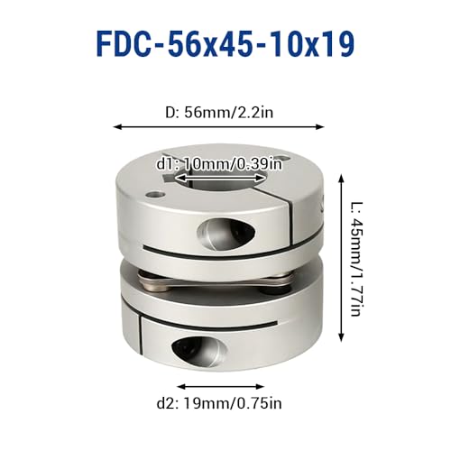 10 mm bis 19 mm flexible Membrankupplung, D56 L45 Aluminium 1 Membran-Motorwellenkupplung für 3D-Drucker CNC-Maschine Servo-Schrittmotor