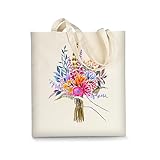 AUSVKAI Canvas Tote Bag Aesthetic for Women, Cute Red&Purple Wild Flower Reusable Cloth Cotton Bags for Shopping Beach Trendy Gifts