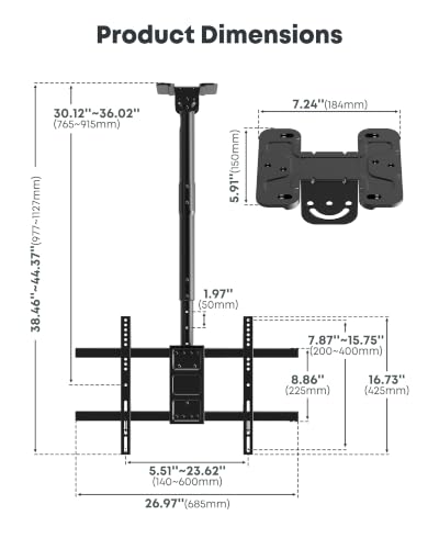Putilsen Mount Full Motion Ceiling TV Mount for 43"-86" TVs (Black) - image 7