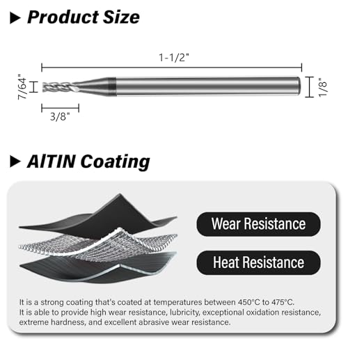 Image of 3PCS 7 /64 inch Carbide Square End Mills Set 4 Flute AlTIN Coated CNC Milling Bits for Alloy Steels, Hardened Steels, Cast Iron
