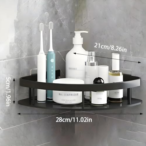Image of Boniry 2 Pcs Bathroom Accessories Aluminium Heavy Duty Self Adhesive Bathroom Corner Shelf for Wall, Multipurpose Wall Mounted Bathroom Organiser, Washroom Organizer (Black)