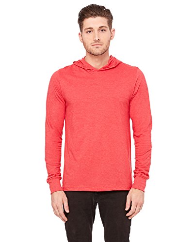 Bella + Canvas Unisex Jersey Long-Sleeve Hoodie, Small, HEATHER RED