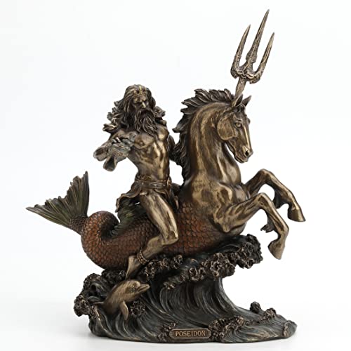 Estatua de Resina Poseidón Montando Hippocampus Acabado Bronce miniatura 2