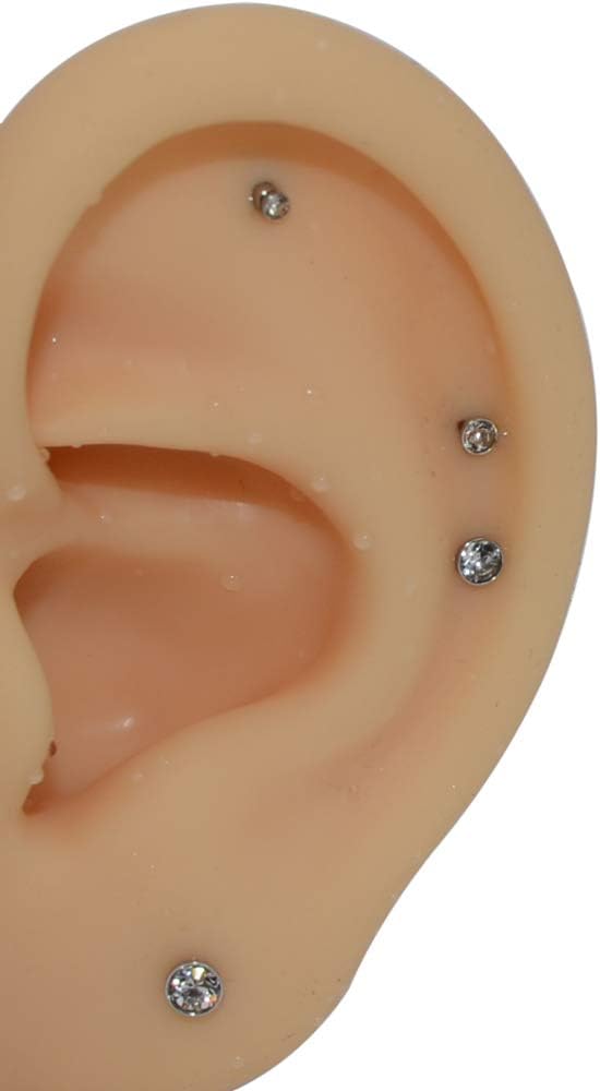 16PCS 316L Surgical Steel Internally Threaded CZ Gem Labret 16G 1.5-3mm Lip Ring Ear Tragus Cartilage Earring Piercing