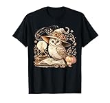 Cottagecore Owl Witch On Book Pumpkin Halloween T-Shirt