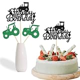 Tractor Centerpieces for Birthday Party, Green Farm Vehicle Car Cake Decorations, Tractor Birthday Party Supplies for Boy Girl Black Green 12 Pcs