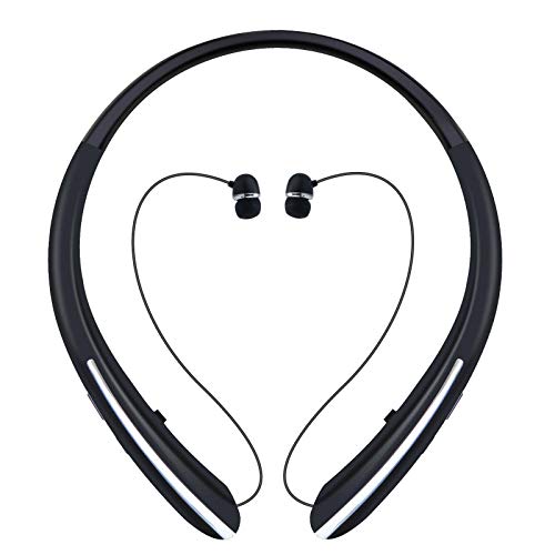Bluetooth Headphones, Wireless Headphones Retractable Earbuds Neckband Headset with Mic Sport Sweatproof Stereo Earphones (12 Hours Work Time, Bluetooth 5.0) (Black)