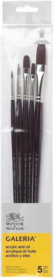 Winsor & Newton Galeria Acrylic Brush Pack, Long Handle, 5 Pack