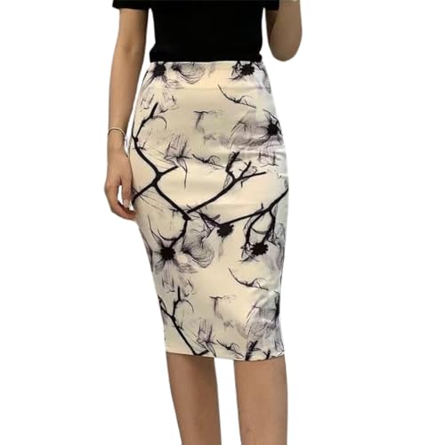BSJIA Womens Grey Flowers Floral Print Pencil Skirt High Waisted