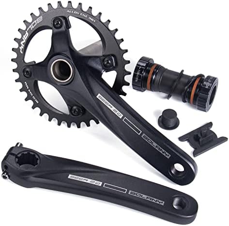 BOLANY Bike Cranksets 170mm Hollow Integrated 104BCD Single Speed Round Chainring 34T/36T MTB Crankset with Bottom Bracket (36T)