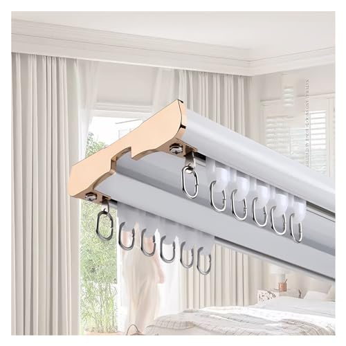 HDYZJQ Double Curtain Rod for Heavy Curtain, 48 66 72 100 120 144 180 in Curtain Conjoined Double Tracks, Ceiling Mounting Metal Curtain Rail with Clips(White,132in/11ft/3.4m)