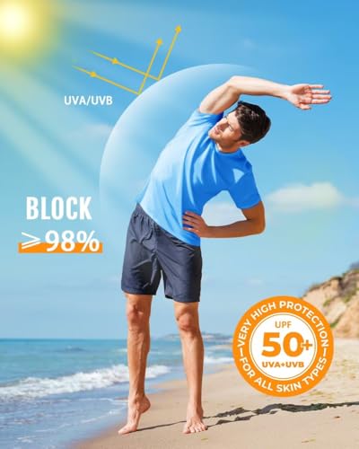 Boladeci Men's Swim Shirt Short Sleeve UPF 50+ Sun Protection SPF UV Moisture Wicking Lightweight Quick Dry Rash Guard2
