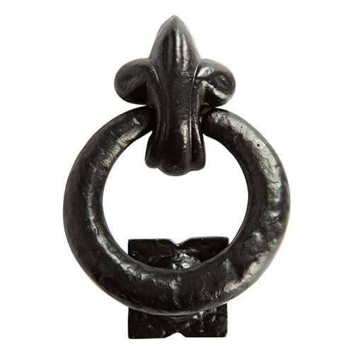 Fleur De LYS Door Knocker Front Door Art Deco Antique Black Ring Round