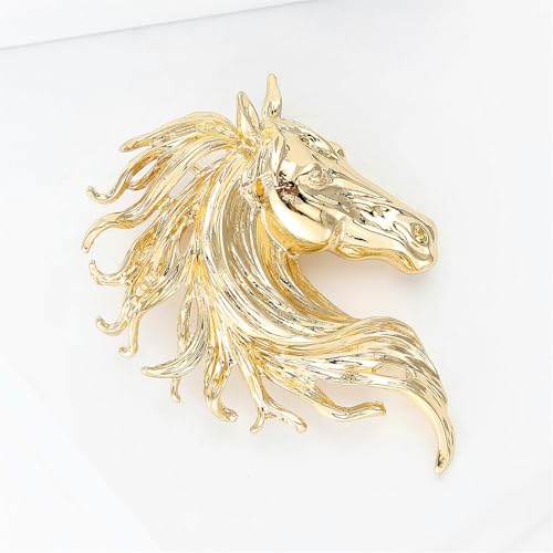 Image of Dreuyet Horse Brooch Pin Horse Racing Suit Lapel Pin for Women Men Rhinestone Antique Gold Horse Animal Brooch Clothing Outfits Accessory Jewelry