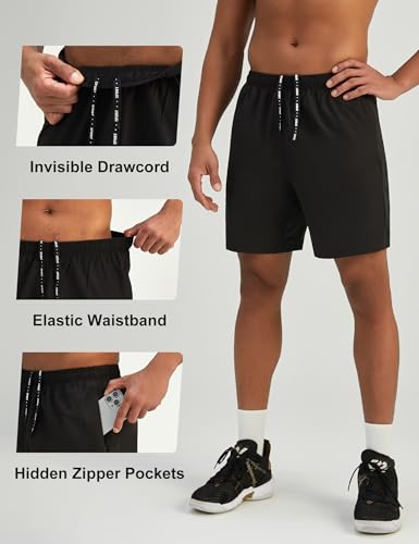 Mens 7'' Lightweight Athletic Shorts Quick Dry Gym Workout Running Shorts with Zipper Pockets4