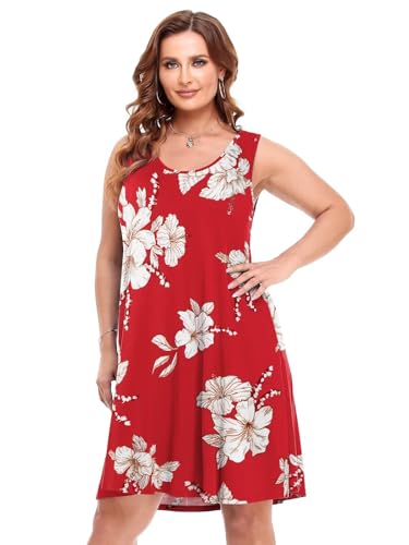 Image of BELAROI Women Plus Size Sundress Summer Casual Sleeveless Tshirt Dress Tie Dye Swing Tank Dresses with Pockets Beach Cover up