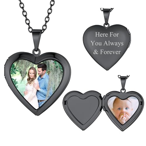 FindChic Locket Necklace for Women, Silver/Black/Rose Gold/Gold Plated Personalized Memorial Gifts, Custom Photo Jewelry for Loved Ones, Birthday Valentine's Day Keepsake, Versatile Styles A