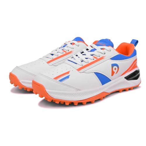 Image of DNINE Blaster Men, Rubber Studs, Cricket Shoes, Sun Orange /Diva | Blue /White | White /Red