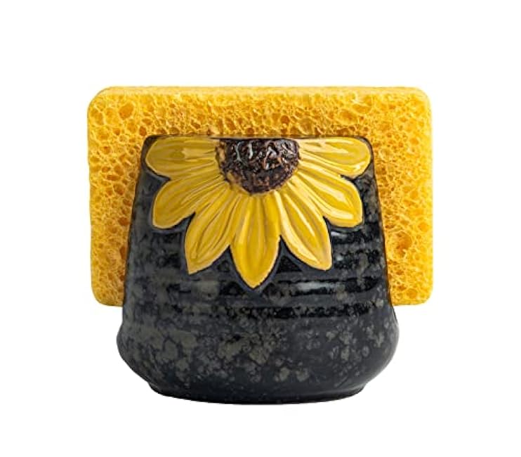 Yellow Sunflower Sponge Holder - Ceramic Kitchen Sink Caddy & Organizer