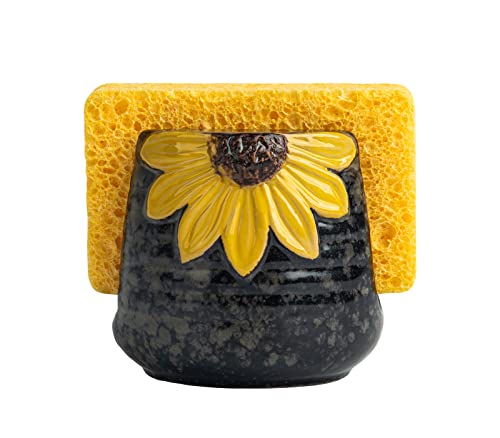 GABROC Sunflower Sponge Holder for Kitchen Sink, Yellow Ceramic Drying Rack, Kitchen Sink Organizer, Decor