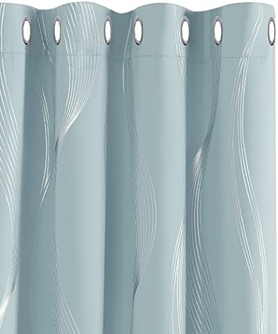 Deconovo Grey Blackout Curtains for Living Room 72 Drop Silver Wave Line Foil Printed Blackout Curtains Thermal Insulated Curtains Eyelet Curtains for Baby Nursery 46 x 72 Inch Grey Two Panels