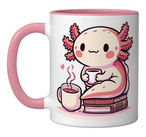 Taza de cerámica con axolote rosa y blanco miniatura 1