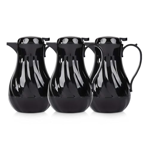OCS Parts Set of 3 Easy Pour Thermal Coffee Carafes | 10-Inch Insulated Hot and Cold Beverage Pitcher Server for Coffee, Tea, Hot Chocolate and Water | 42-Ounce | Black