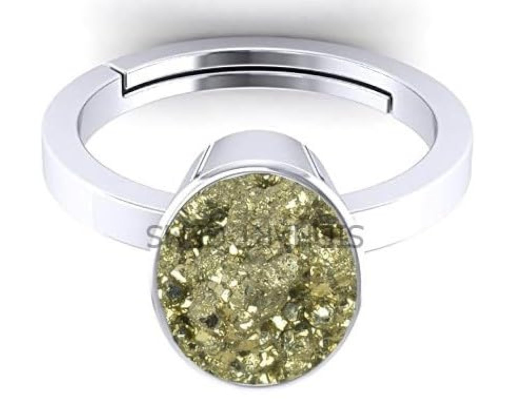Unisex 9.25 Ratti Natural Pyrite Adjustable Silver Plated Ring