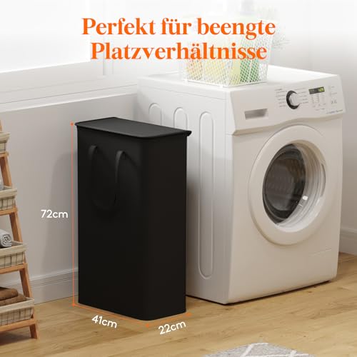 Lifewit 65L Wäschekorb Schmal mit Deckel, Wäschekorb Waschenkorbe Faltbar Klein, Wäschesammler mit Griffen, Wäschebox Laundry Baskets für Waschküche Schlafzimmer, Badezimmer, Schwarz,1 Packungen
