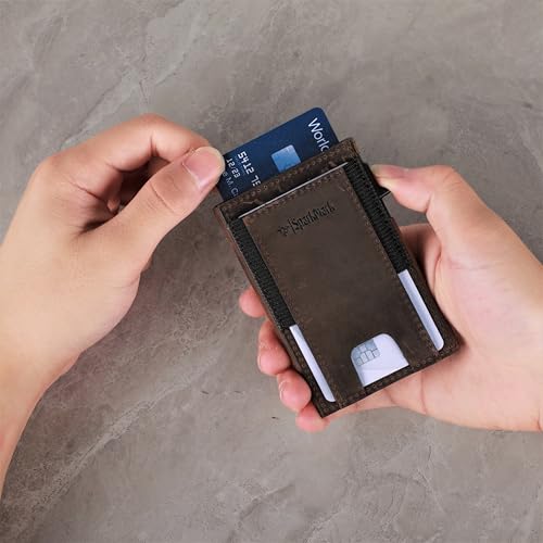 Minimalist Pop Up Wallet for Men | RFID Blocking Credit Card Holder Wallet | Mens Wallet Slim Front Pocket Metal Case with Gift Box (Genuine Full Grain Soft Leather)2