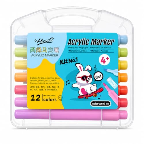 Image of Shopiable Store Acrylic Paint Marker Set - Waterproof, Quick Dry, Multi-Surface (Canvas, Glass, Wood, Rock) - Fine Tip 3.5mm - Non-Toxic Art Markers for Kids & Adults (12)