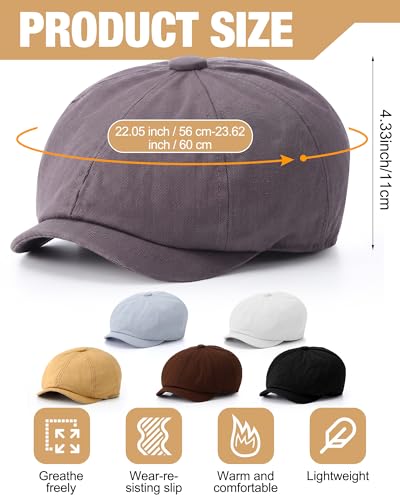 Image of Suhine 6 Pcs Newsboy Cap for Men Octagonal Hat 8 Panel Wool Blend Beret Flat Tweed Adjustable 22 to 24 Inch