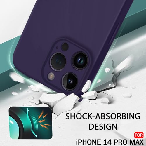 Image of TheGiftKart Liquid Silicone Back Cover Case for iPhone 14 Pro MAX | Soft Micro-Fibre Lining Inside | Camera & Screen Protection | Shockproof Case Cover for iPhone 14 Pro Max (Silicone, Dark Purple)