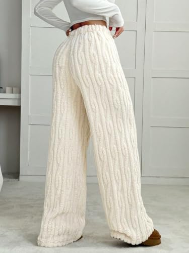 Image of ZAFUL Women's Fuzzy Plush Pajama Pants Wide Leg Pj Bottoms Lounge Pants | Soft Fluffy Sleep Pants Drawstring Elastic Waist Teddy Pjs for Women No Pockets