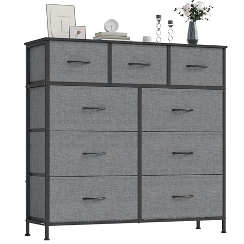 SONGMICS BELLAH Collection - Chest of Drawers, Storage Unit, Steel, for Bedroom, Closet, Hallway, Living Room, 9 Drawers, Modern, Slate Grey LGS324G101