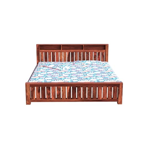 Image of Solid Sheesham Wood King Size Bed Without Storage | Wooden Double Bed Cot Bed for Bedroom Furniture | Palang Double Bed for Hotels | Honey