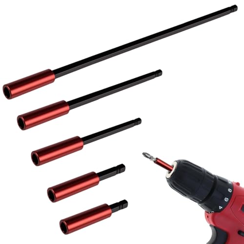 5 Piezas Portapuntas de Taladro Eléctrico 50/60/100/150/300mm, Portapuntas Magnético 1/4, Vástago Hexagonal Magnéticas, Alargador Puntas Atornillador, para Mayoría de Taladros Eléctricos