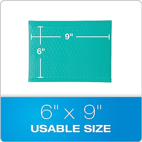Image of Quality Park Bubble Mailers, 6 x 9 Inch, Teal Poly Mailers, Padded Envelopes, Shipping Envelopes, Water Resistant, Self Seal, 50 Per Box (QUA85857) (Pack of 4)