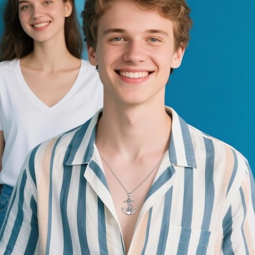 S925 Sterling Silver Men's Catholic Anchor Necklace - Religious Sailor Boat Pendant for Men - Christian Faith Jewelry Gift2