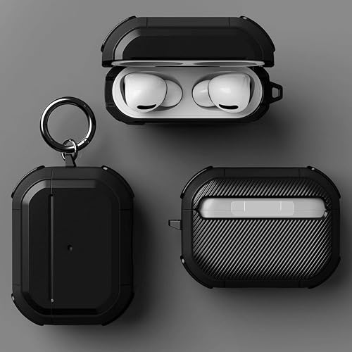 Image of Hybrid Armor Case Cover for Apple Airpods Pro 3 (2025), Rugged, Shockproof, with Heavy Duty Carabiner (Armor Black)