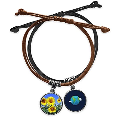 Pulsera de cuero azul cielo Sunshine Flores con girasoles ideal para looks veraniegos
