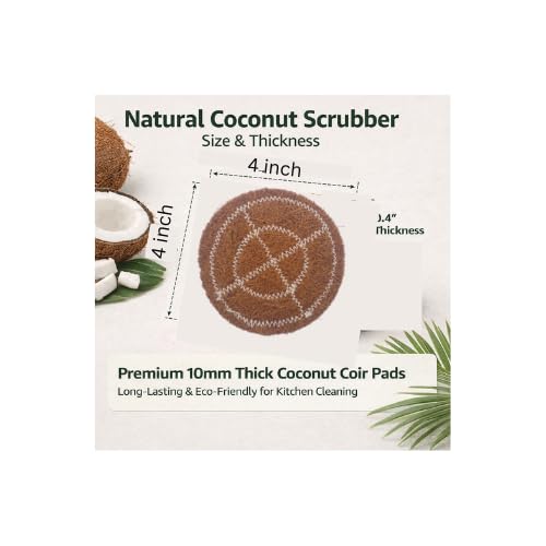 Image of Coir Scrubber for Utensils (Pack of 10) | Natural Coconut Fiber Kitchen Scrub Pads | Heavy Duty Dishwashing Scrubber | Eco-Friendly, Biodegradable & Plastic-Free