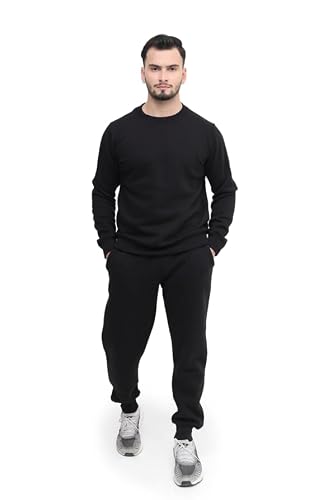 Absanoh Mens Plain Tracksuit, Fleece Pullover Sweatshirt with Joggers, Casual Athletic Wear (UK, Alpha, L, Regular, Regular, Black)