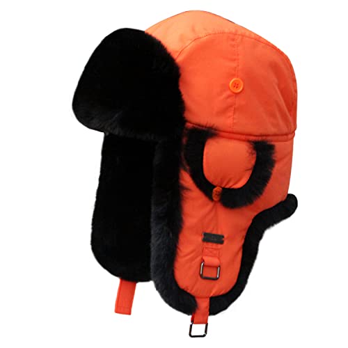 Kurhatic Winter Trapper Hat,Warm Faux Fur Aviator Hat,Russian Trooper Hunting Ski Hat with Ear Flaps for Men & Women L Fluorescent Orange