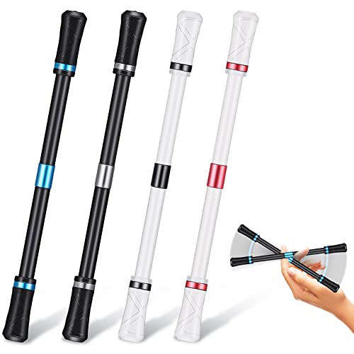 4 Pieces Pen Spinning Pens Fidget Flying Spinner Pen Penspinning Pens Mods Spinning Students like Finger Pen Rotating Gaming Finger Pen (Without Pen Refill) Spinning Ballpoint Pen, White and Black