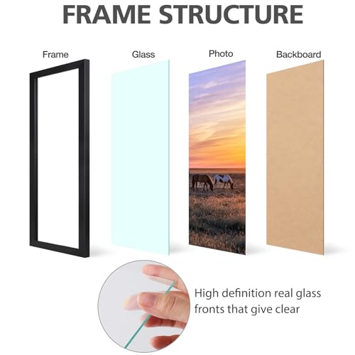 Image of Golden State Art, 8x24 Picture Frame, Black Solid Wood with Tempered Glass, 8 x 24 Frame for Horizontal or Vertical Gallery Wall, Large Size Poster Frames, 4 Pack