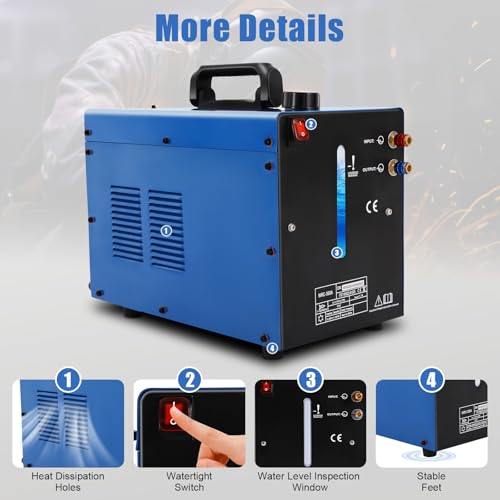 Industrial Water Chiller, 9L 2HP Water Cooling Tank for TIG Welder, AC/DC Argon Arc Welder, CO2 Welders, Resistance Welder, Cools 5118 BTU/Hour, Blue