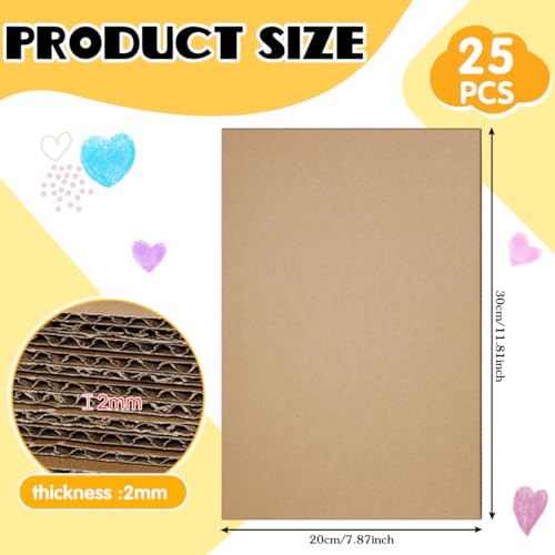 Zuxbolf 25 Stück Wellpappe A4 Wellpappe zum basteln Karton 2mm dick Bastelkarton braun Papierblätter Cardboard Pappe zum Basteln für DIY, Malen, Verpacken, Kunsthandwerk und Modellieren (30x20cm)