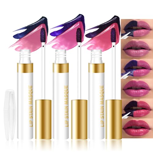 evpct 3Pcs Peel Off Lip Stain Tints with Tweezer, Liquid Lipstick Lip Stain Gloss Long Lasting Waterproof for Women, Non-stick Cup Lipstick Peel Off Highly Pigmented 24 Hrs Original Lips Stains, Set02