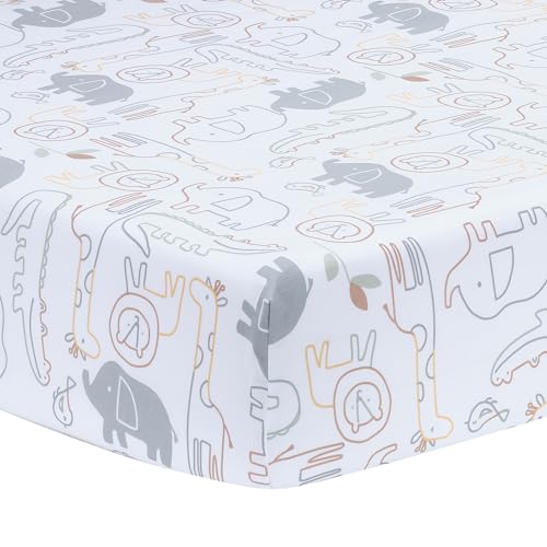 Image of Lambs & Ivy Jungle Story 100% Cotton Safari Baby Fitted Crib Sheet - White